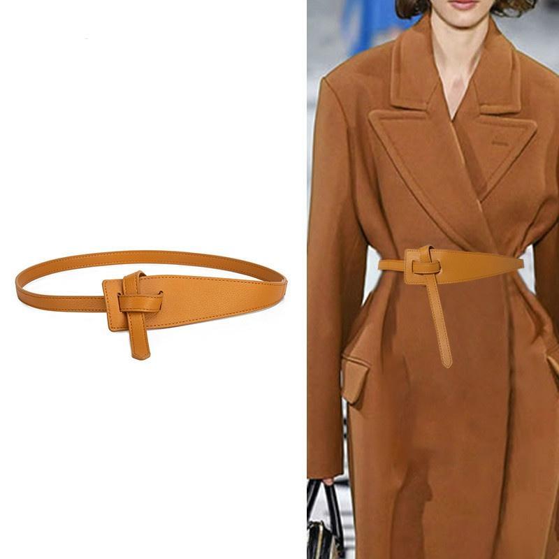 Knot Pu Leather Belts for Women Soft Knotted Strap Belt Long Dress Accessories Lady Waistbands