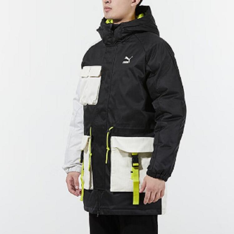 Puma Retro Color-Block Teplá Pánská Bunda Střední Délky s Kapucí a Mnoha Kapsami Černá 534676-01