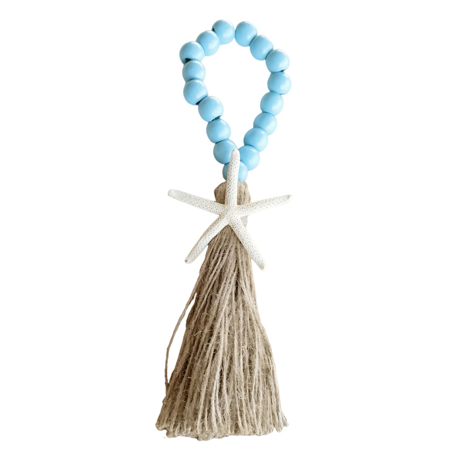 Wood Bead Starfish Tassel Hanging Ornament Starfish Decoration Rope Tassel Beads Wooden Pendant for Home Kitchen Cabinet Door