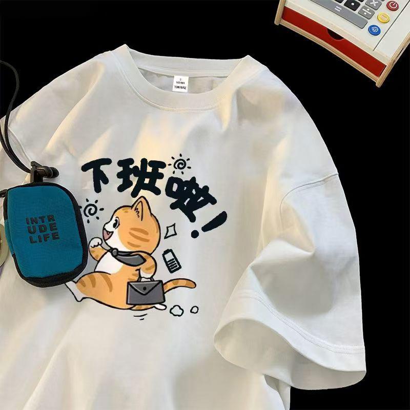 New Ladies Round Neck Short Sleeve Cute Loose Breathable Street T-shirt