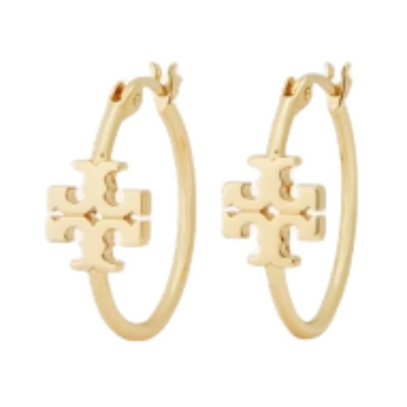 TORY BURCH Brand Logo Brass Earrings Unisex Couple Style Gold 160151-Earrings-Gold F