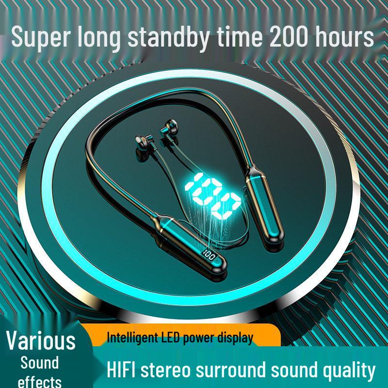 Neckband Wireless Sports Earphones with Digital Display and Large Capacity