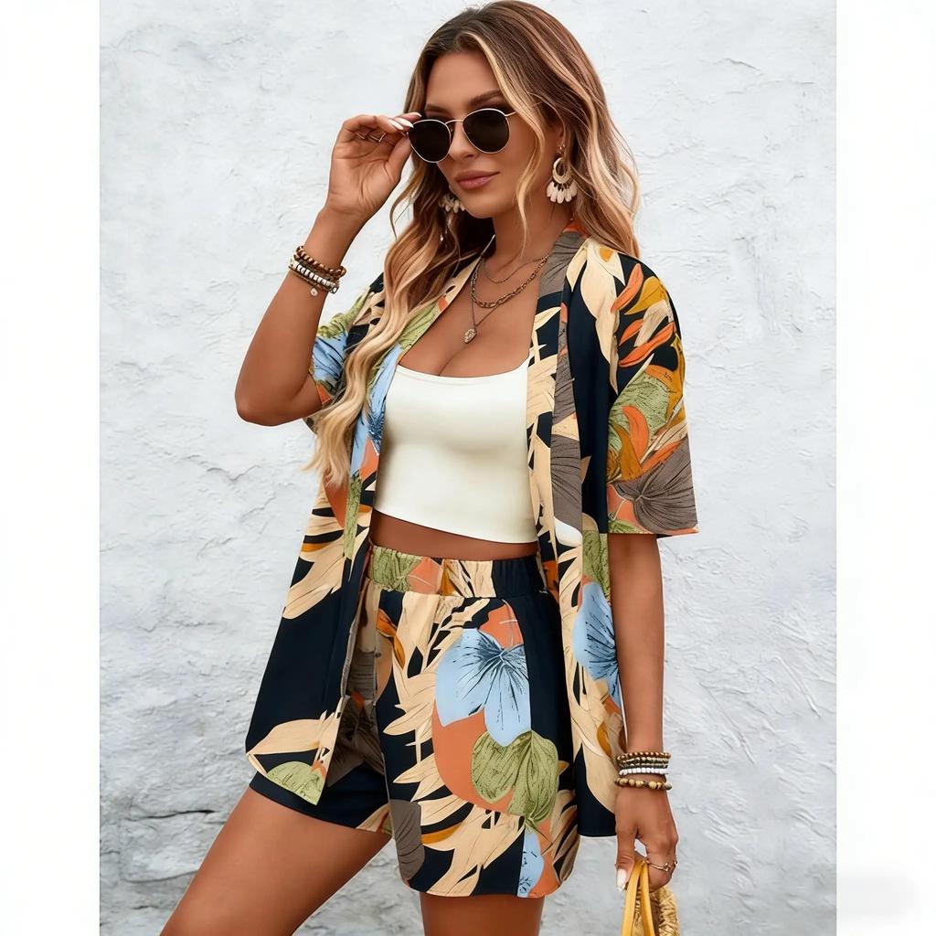 2026 Cross-border Bohemian Short-Sleeve Top & Shorts Set - Strapless Spring/Summer Style