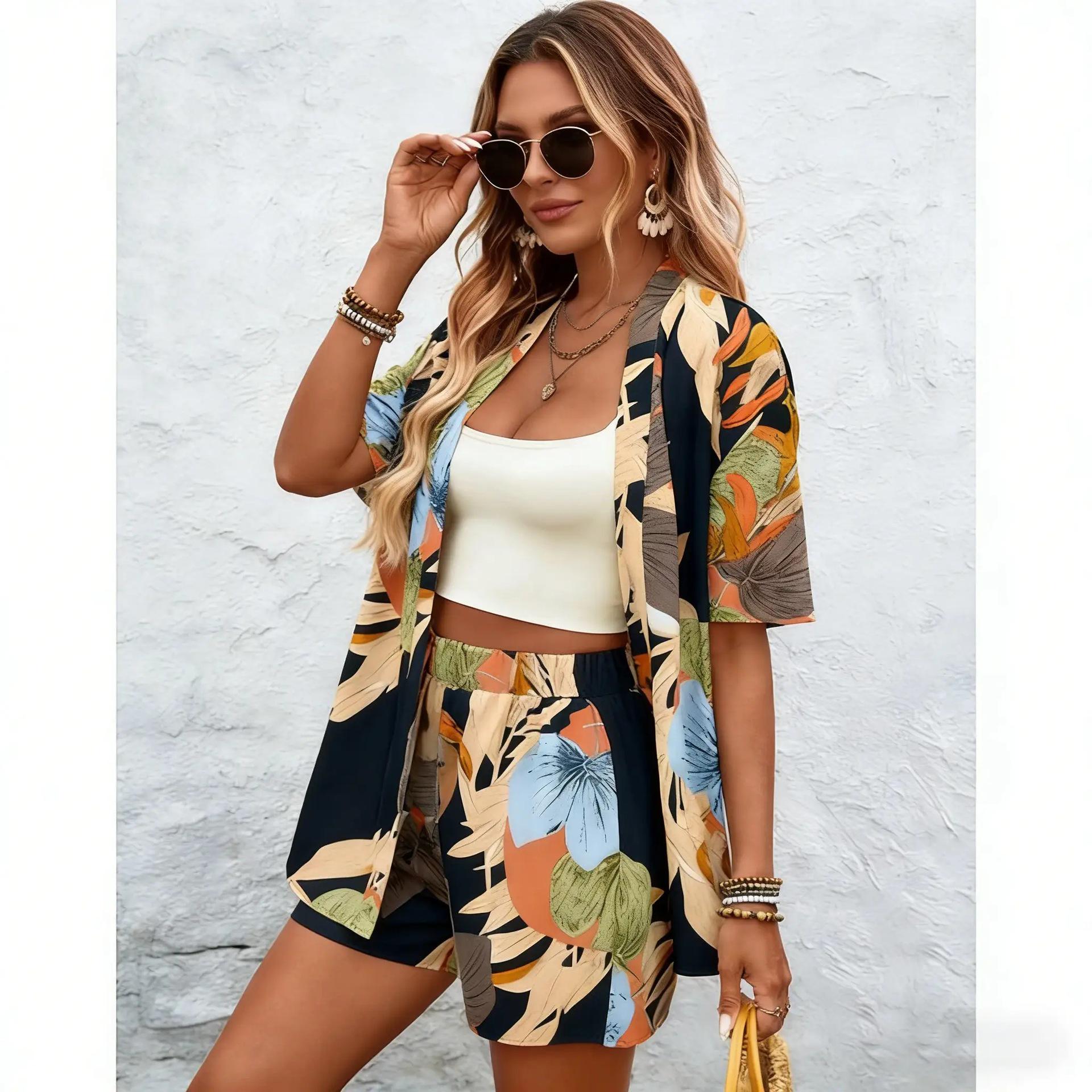 

2026 Cross-border Bohemian Short-Sleeve Top & Shorts Set - Strapless Spring/Summer Style Large чорний