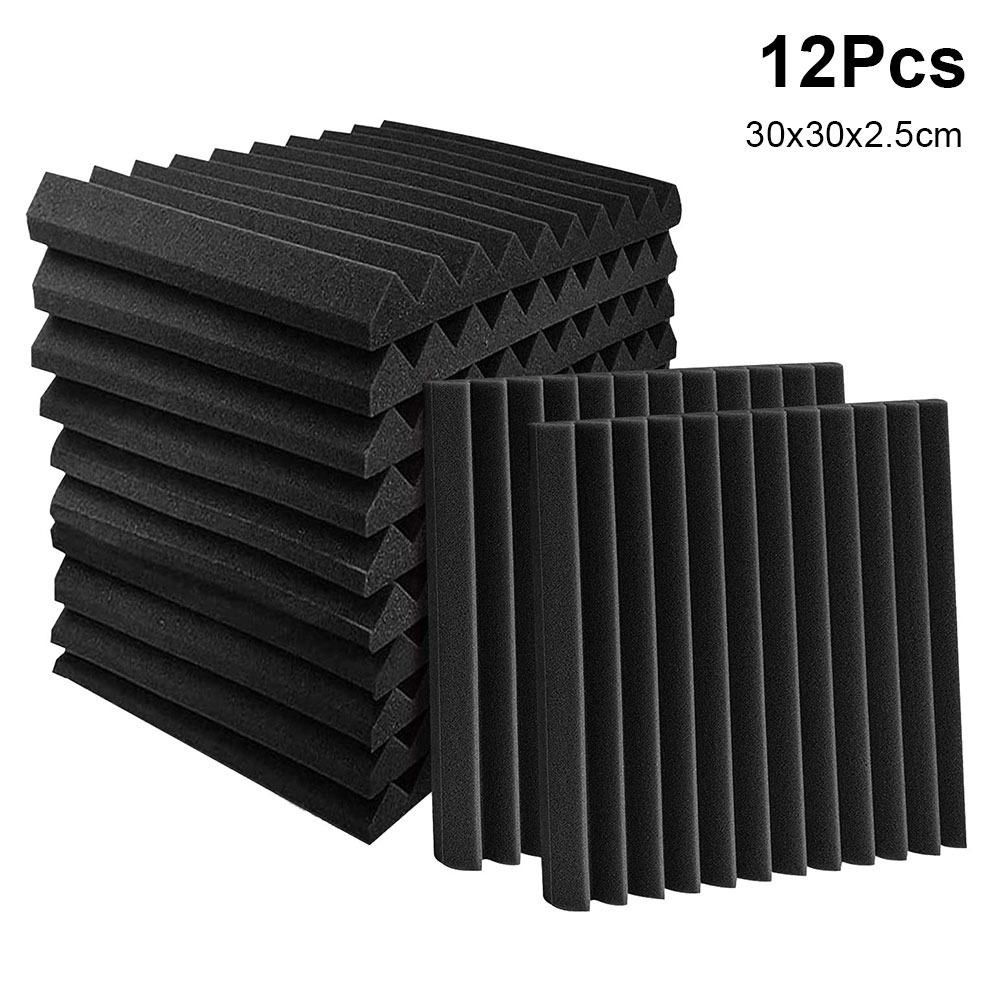 1/12 Pièces Nouvel Isolant Phonique Mousse Insonorisante Rainure Triangulaire Panneau Acoustique Insonorisé 30x30x2.5cm Carreau de Mousse Cale