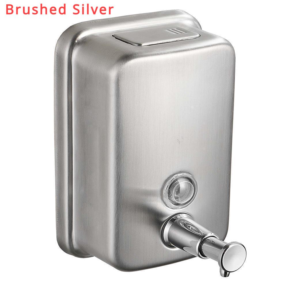 Настенный дозатор мыла из нержавеющей стали на 500 мл, большой емкости, коммерческого класса для ванной комнаты, отеля, ресторана, для домашнего использования, антикоррозийный дизайн Brushed Silver