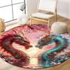 Dragon Pattern Round Rug, Non-Slip Washable Carpet for Bedroom Living Room Crystal Velvet, Home Decor Mat