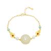 Chinese-Style Fu Lu Ping An Lucky Jade Ring Bracelet with Green Inlay