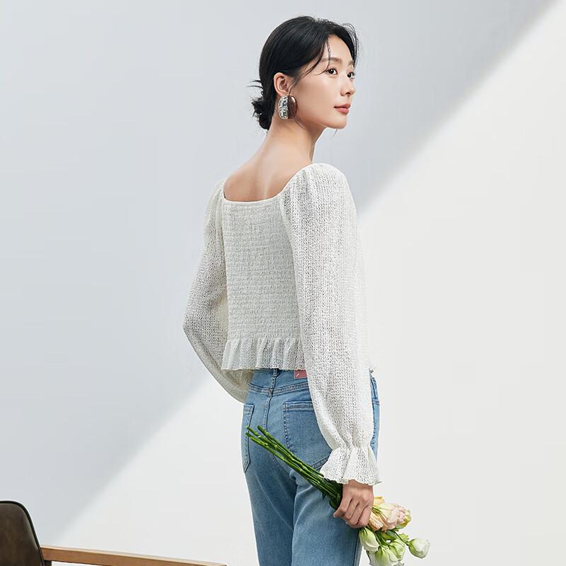 JOY SPEAKER Women's Square Neck Long Sleeve Knit Top