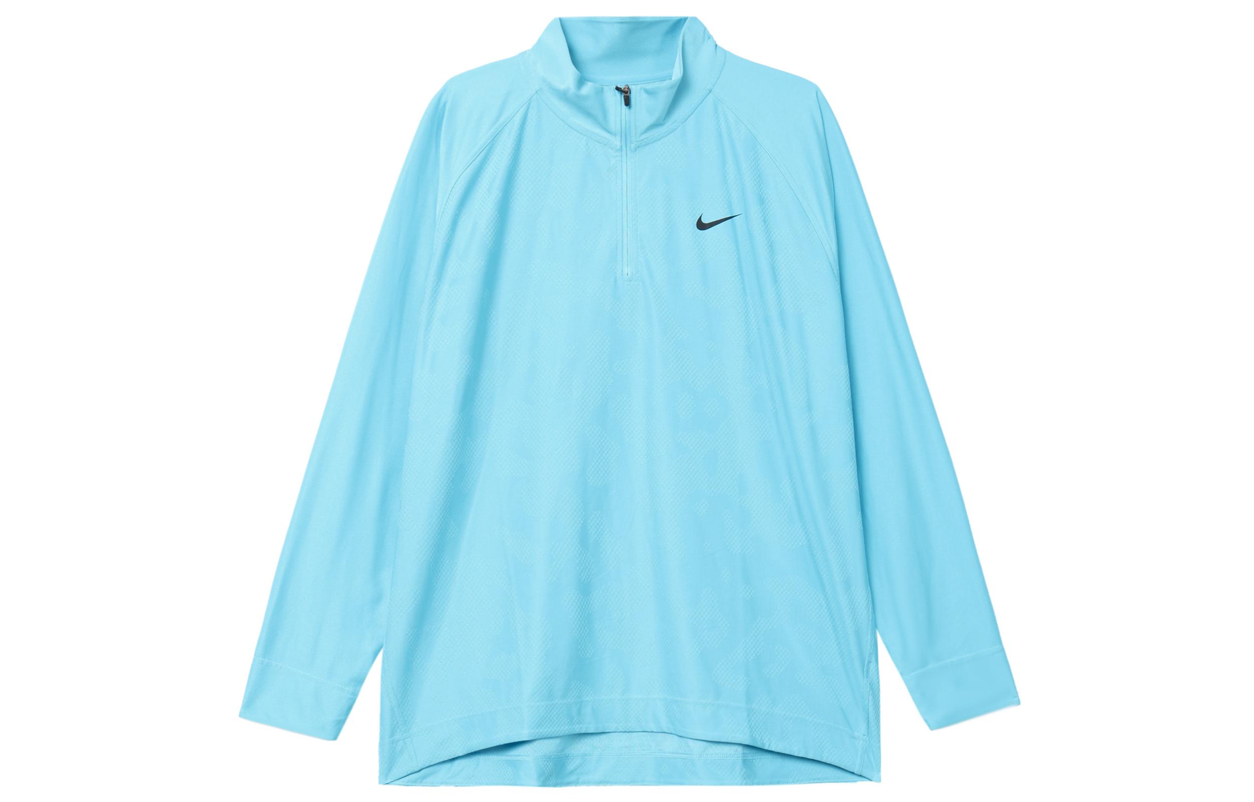 Nike T Shirts Men s Sky Blue Stand Collar Moderate Straight Fit DR5281-416 L
