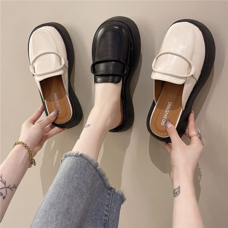 Slippers women's new French bag head in the summer of 2024, wearing thick-soled muffin bottom half-drag round head versatile single shoes women