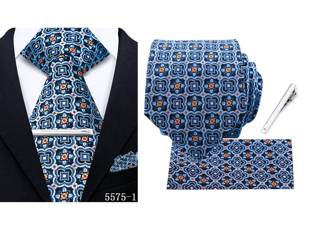 Men's Retro Floral Tie, Pocket Square & Tie Clip Set for Weddings