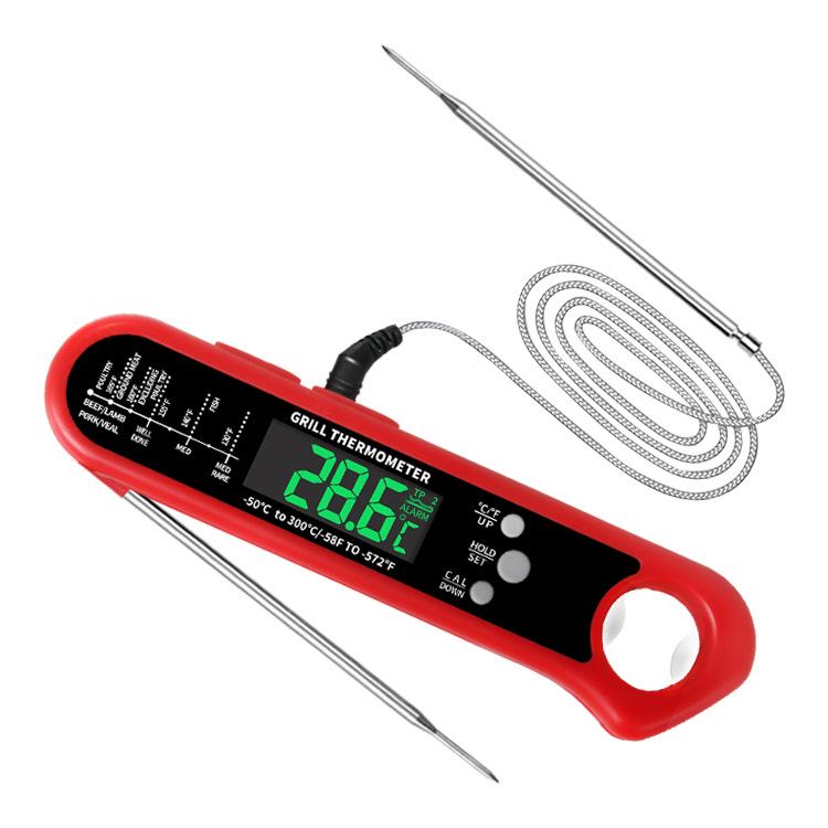 2024 Dubbelsond Vikbar Digital Kökstermometer - Självroterande BBQ- & Mattermometer