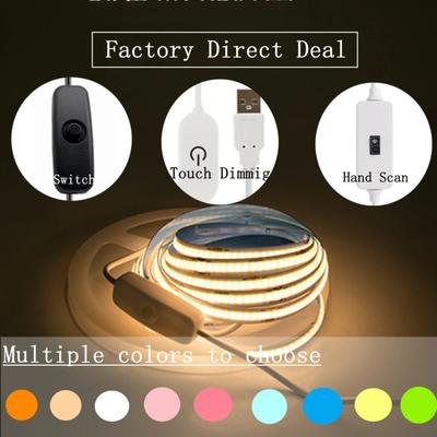 Fita de LED USB com ajuste de toque 5V 320LEDs/M 8MM COB Fita de sensor de toque DIY TV Espelho Luz de fundo Cozinha Sala Iluminação noturna
