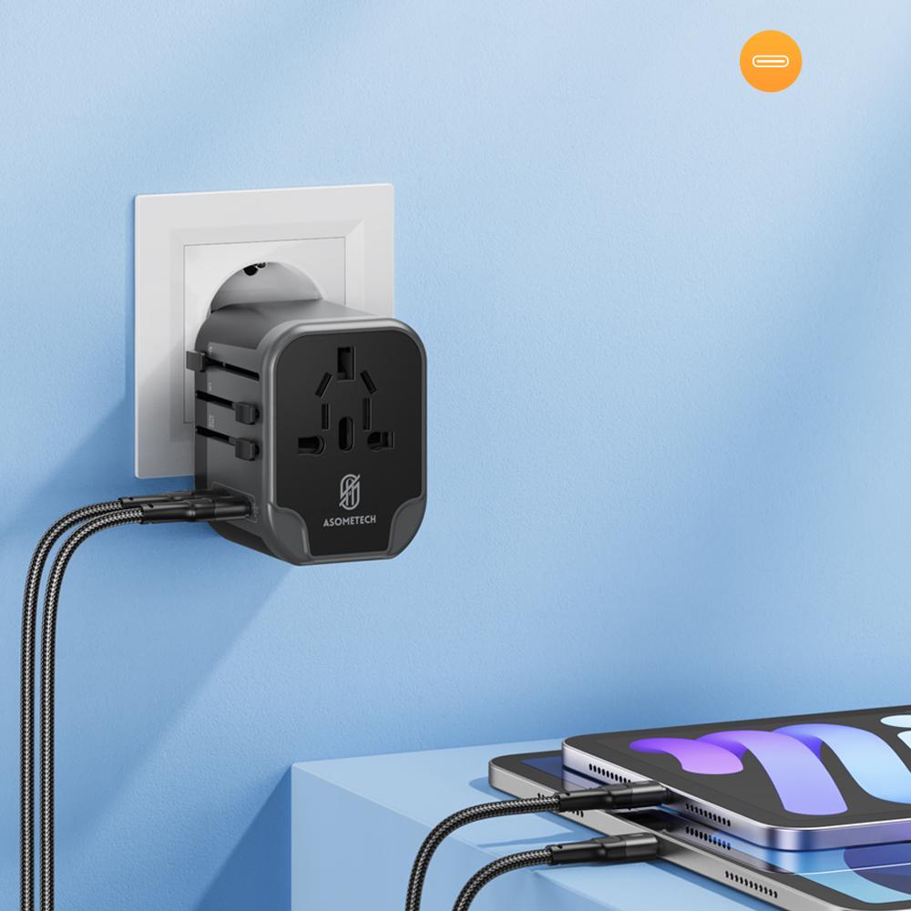 Adapter Podróżny Uniwersalny 5 w 1 Międzynarodowa Wtyczka Zasilająca z 2 USB-C 2 USB-A Światowa Ładowarka Ścienna dla Wtyczek USA EU UK AUS