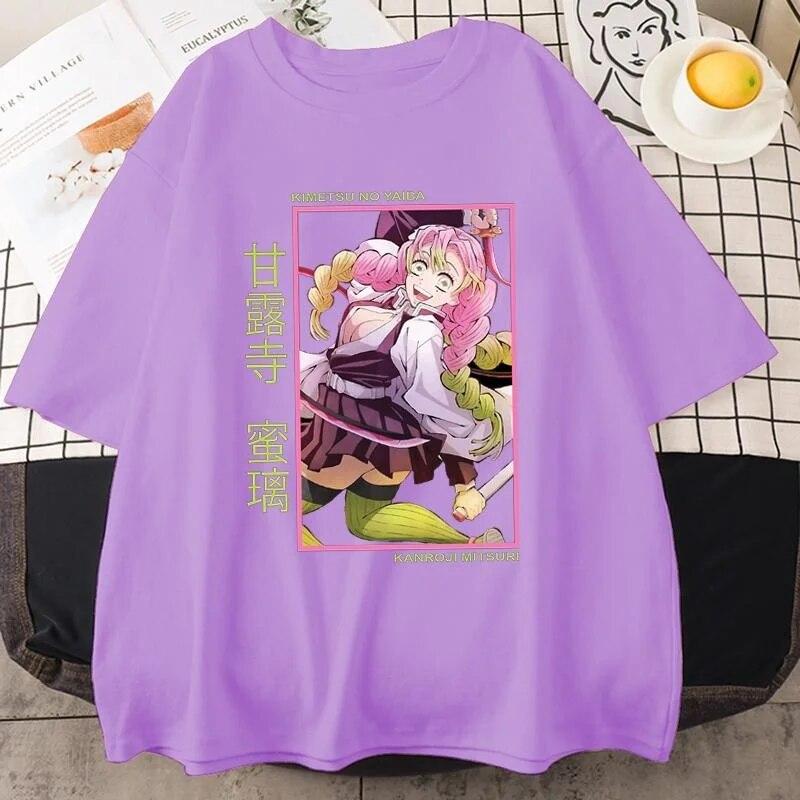 New Kanroji Mitsuri Graphic Print T Shirt Women Summer Casual Round Neck Cozy Short Sleeve Streetwear Fashion Anime Tees