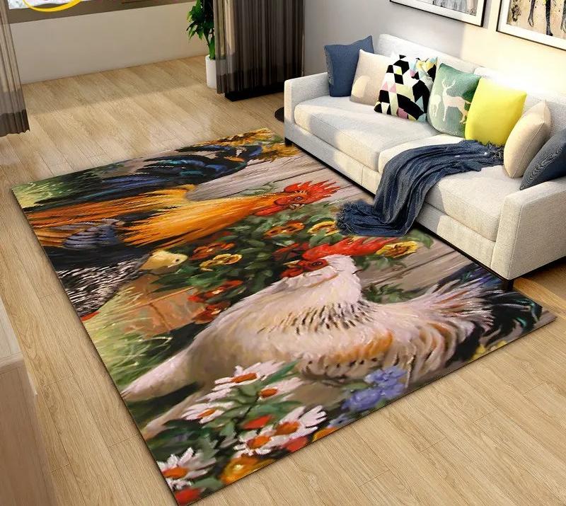 3D Rooster and Hen Chicken Carpet Bedroom Full Cover Living Room Rug Resistant To Dirt Easy To Maintain Soft Kitchen Decor Mat