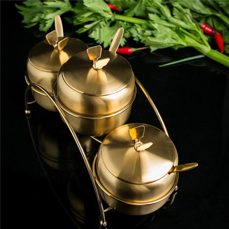 Stainless Steel Seasoning Box Salt Pot Suit Seasoning Bottle Ingredient Box Nordic Style Household Sugar Cup Seasoning Pot