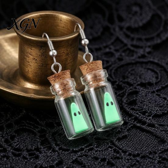 Retro Alternative Necklace Glow Ghost Necklace, Glow-in-The-Dark Bottle Pendant, Cute Mysterious Keepsakes Earrings, Gothic Halloween Jewelry