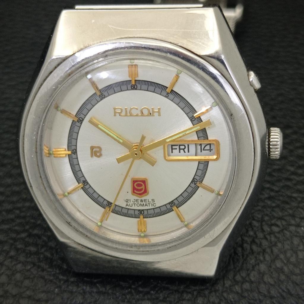 RICOH R31 AUTOMATIC JAPAN MENS VINTAGE SILVER COLOR DIAL WATCH a701921-5 R207-a701921
