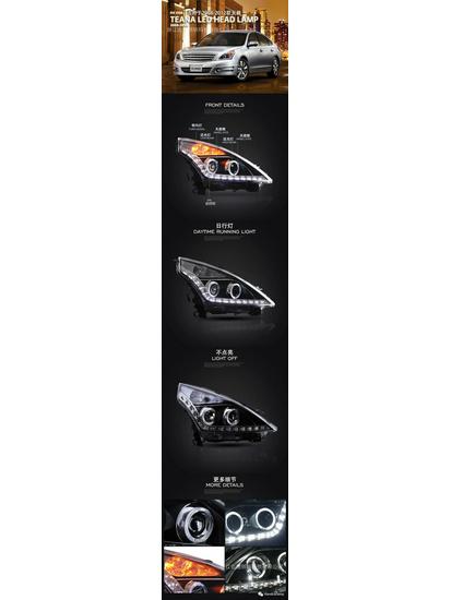 LED Headlight & Fog Light Assembly for 2008-2012 Nissan Teana with Bi-LED Projectors