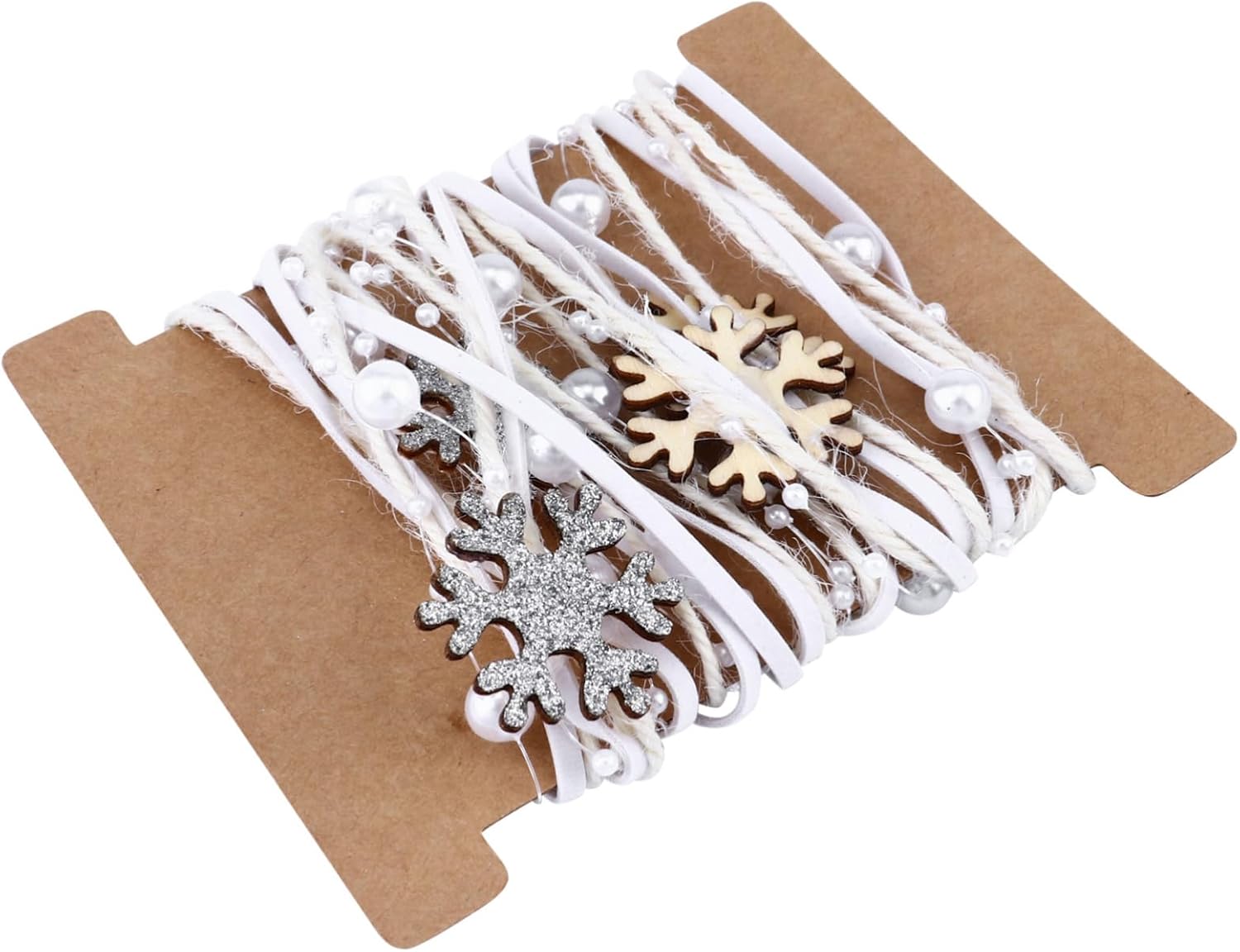 

2/5m Pearl Bead Chain Christmas Ribbon with Snowflake and Star Decorations – Ideal for Christmas Tree Weddings and DIY Crafts серебряный