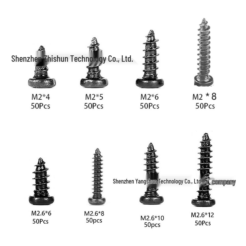 400pcs Black Carbon Steel Phillips Pan Head Self-Tapping Screws M2/M2.6 Set
