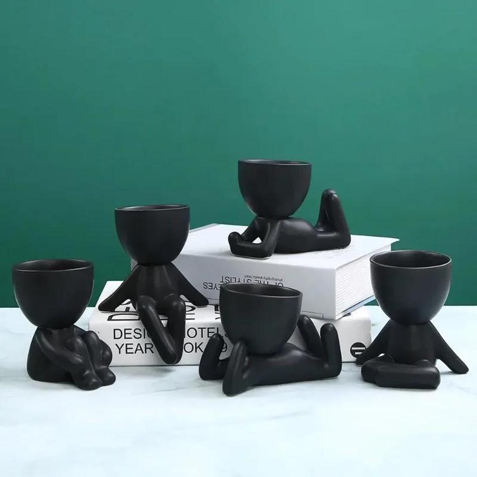 

1Pcs Creative Office Desktop Ornaments Home Decoration Plant Pot New Nordic Ceramic Little Figure Flower Pot Succulent Plant Pot D