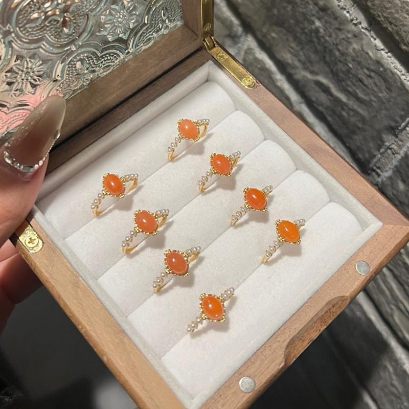 South Adjustable Chic Red Agate Ring With Gold Plating For Trendy Accessories Women