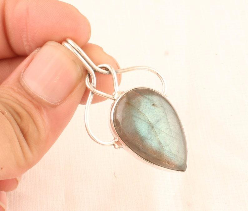 Solid 925 Sterling Silver Natural Labradorite Gemstone Handmade Birthstone Pendant Necklace Boho Jewelry