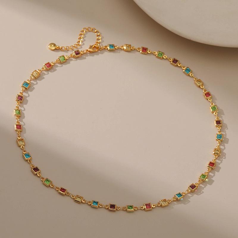 Square Colorful Acrylic 18k Gold Creative Necklace Niche Design Versatile Handmade For Women разноцветный
