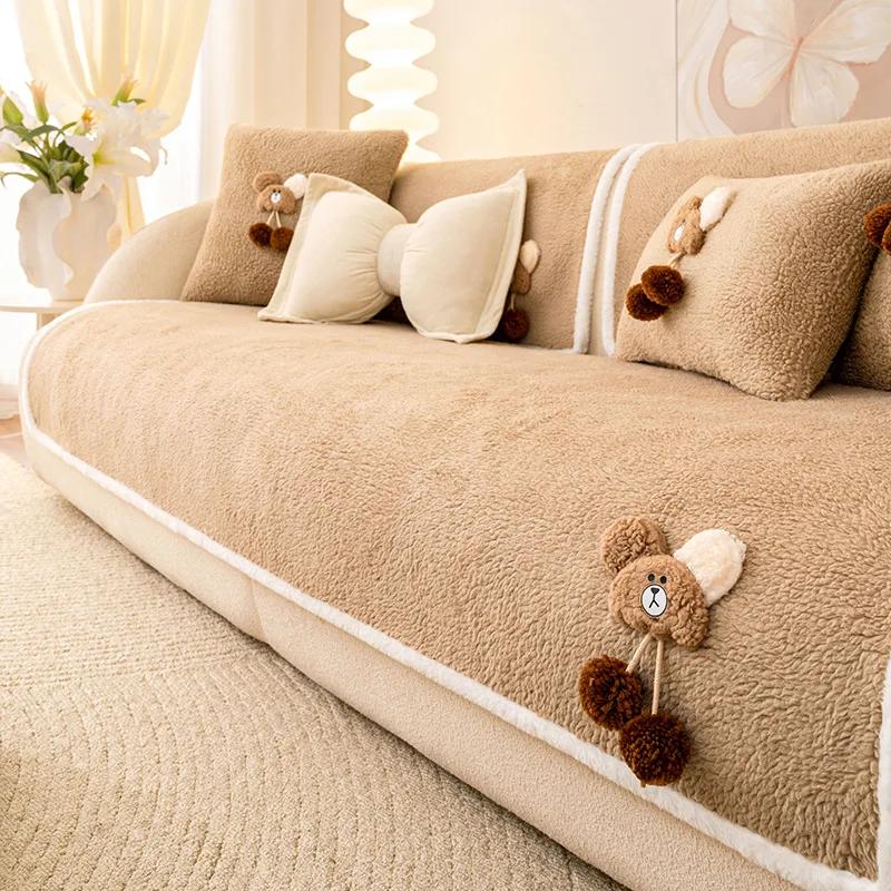 

Современный плюшевый светлый диван-подушка из овечьей шерсти, бархатный коврик для гостиной, теплый зимний коврик для сиденья, противоскользящий чехол для дивана в форме буквы L 90x70