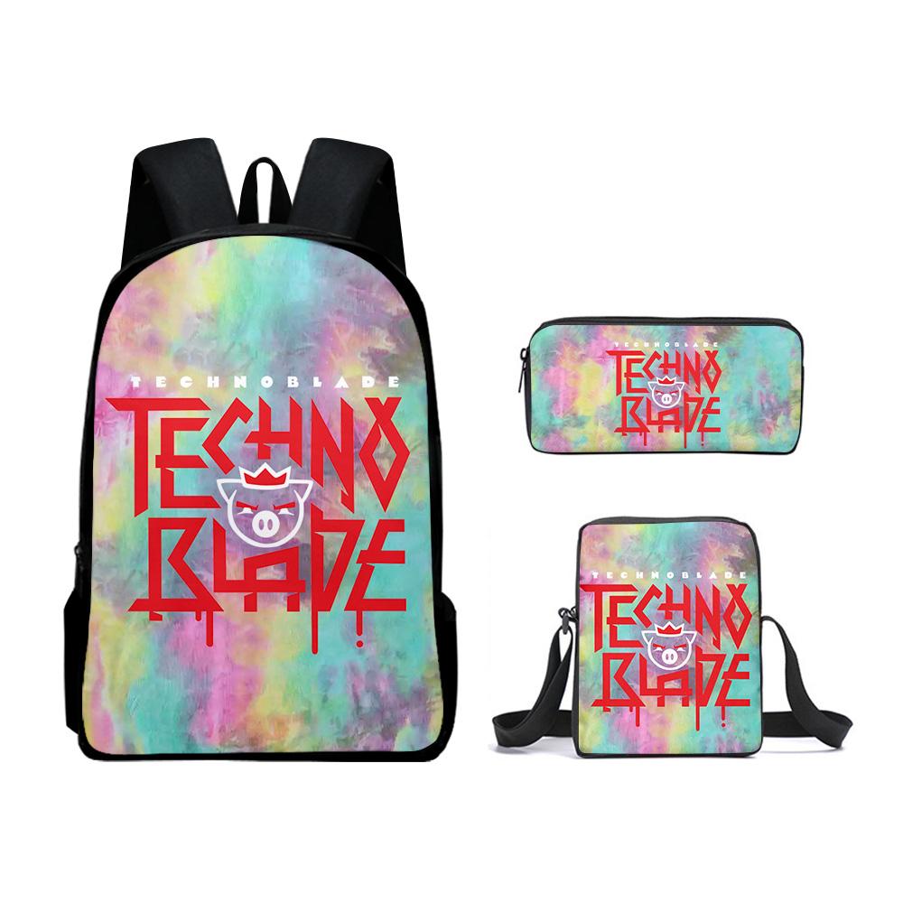 Classic Popular Technoblade 3D Print 3pcs/Set Pupil School Bags Laptop Daypack Backpack Inclined Shoulder Bag Pencil Case