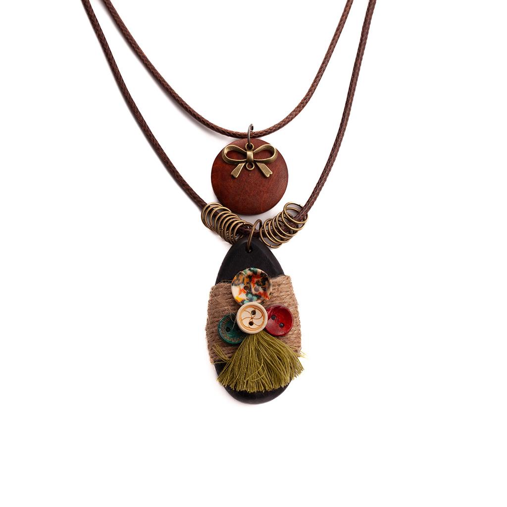 Retro Ethnic Style Necklace, Niche Creative Button Water Drop Pendant, High-End Classic Antique Style Necklace.