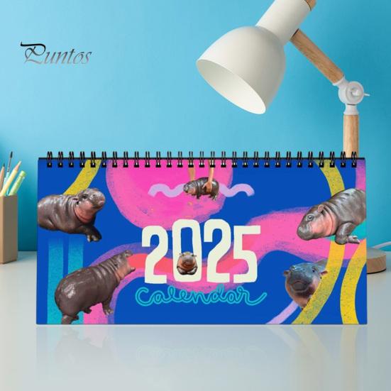 

2025 Moo Deng Calendar Ежемесячный планировщик Pygmy Hippo Calendar Animal Lover Gift Настольный календарь для домашнего офиса Decor 2pcs