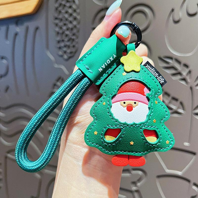 Leather Santa Pendant Keychain Female Cute Cartoon Exquisite Leather Bag Pendant Christmas Gift