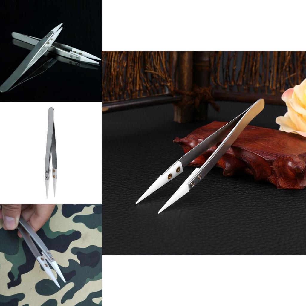 Ceramic Stainless Steel Pointed Tip Tweezer Heat Resistant Antistatic Antiacid