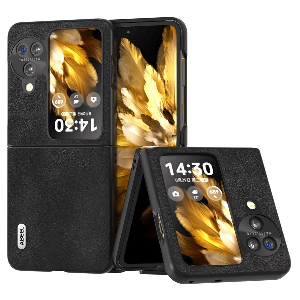 ABEEL Folding Phone Case for Oppo Find N3 Flip 5G,Cowhide Texture PU Leather Coated PC Phone Cover