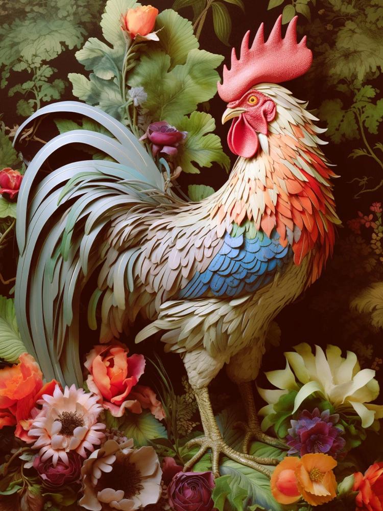 5D Diamond Painted Rooster Full Circle Square Diamond Mosaic Home Decoration DIY Handmade Home Living Room Decoration