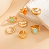 7Pcs/Set Elegant Vintage Colorful Rhinestone Luxury Irregular Rings Set for Women Bohemian Adjustable Ring 2025 New Jewelry