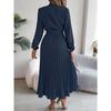 HNXC Autumn and Winter Elegant Stand-up Collar, Long-sleeved, Cinched Waist, Pleated Long Dress and Cocktail Dress Women's Wear