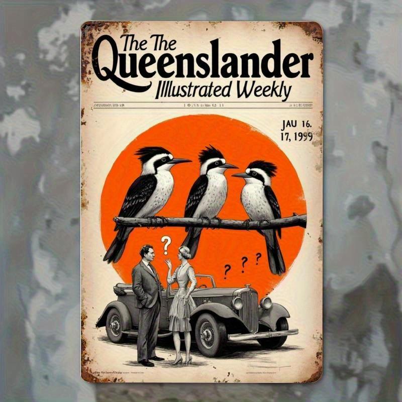 

Vintage Car and Bird Metal Tin Sign Black and White Orange Print Wall Hanging Decor for Home Multipurpose Retro Art No E 20x30cm（7.8x11.8inch）