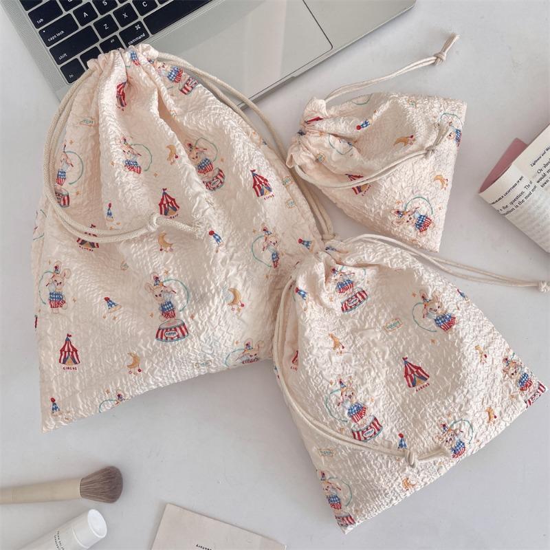 48151 [Copyright] Cartoon Drawstring Bundle Mouth Bag Student Storage Bag Lipstick Cosmetic Bag Portable Three-piece Set