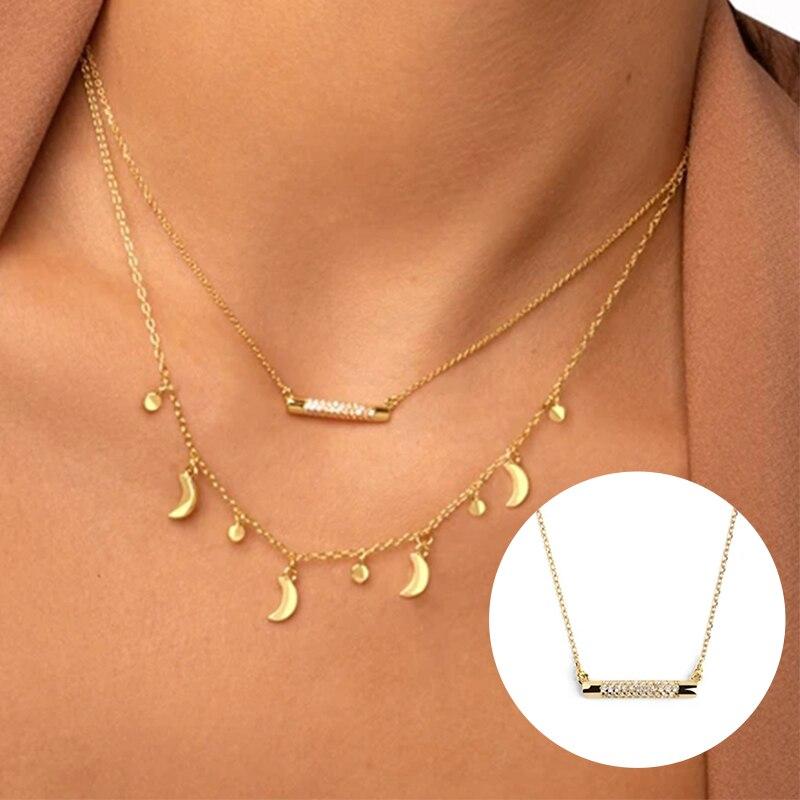 Single Row Diamond Inlaid Necklace For Women 925 Sterling Silver Jewelry Charming Pendant Chain 18k Choker Bijoux Collar