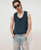 NOIRER Viscose U-Neck Sleeveless Shirt (Navy)
