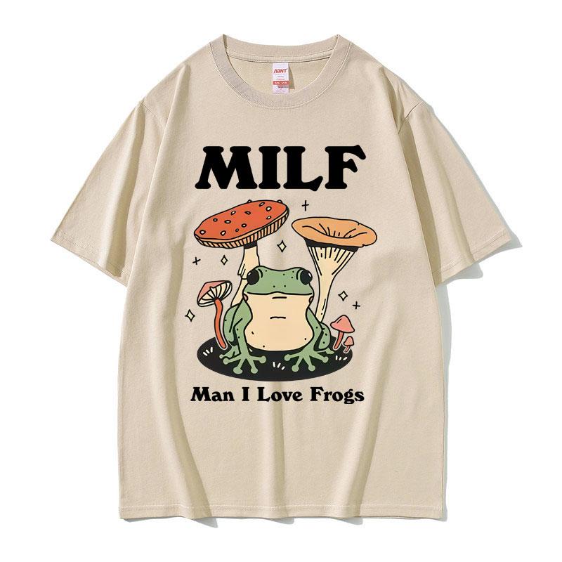 Lustige MILF Mann Ich Liebe Frösche Meme Grafik T-Shirts Humor Froschliebhaber T-Shirts Herren Damen Mode Sommer Kurzarm T-Shirt