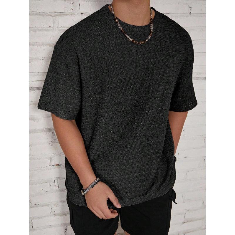 Men s Textured Knit Short Sleeve T-Shirt Casual Crew Neck Top S чёрный