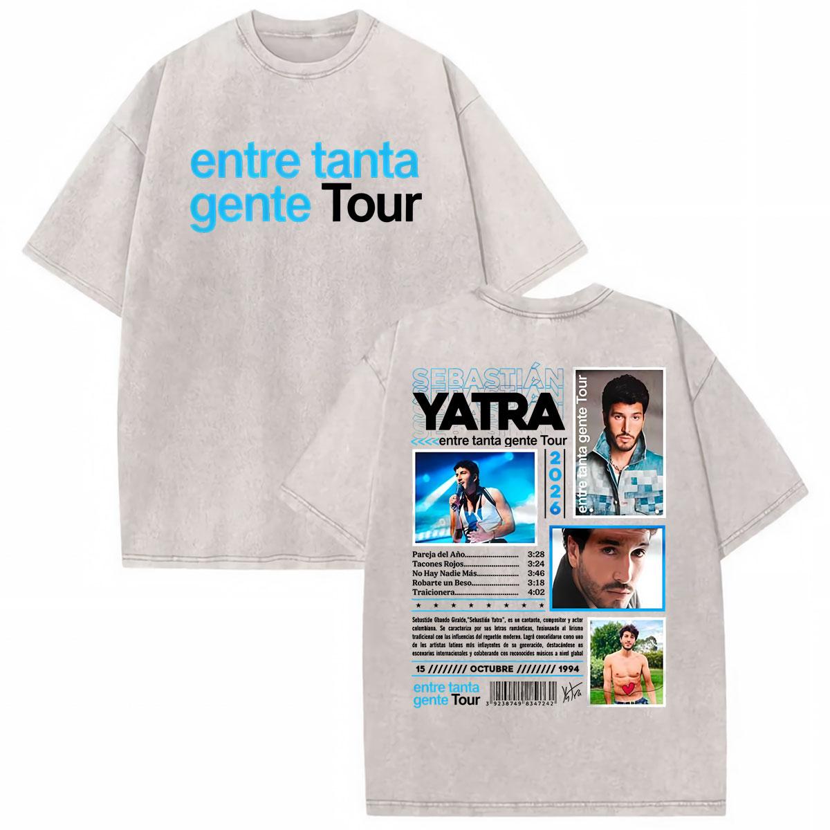 

Sebastian Yatra Entre Tanta Gente Tour Vintage Washed T Shirts Men Fashion Hip Hop Punk Tshirt Summer Loose Cotton T Shirt S