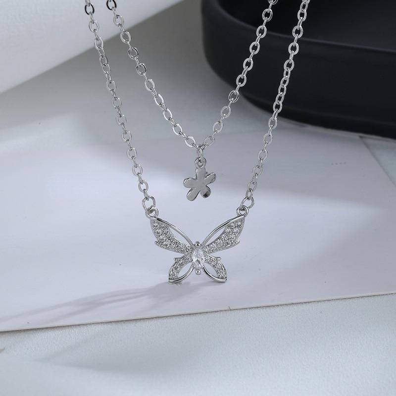 Mihan Zircon Butterfly Pendant Necklace Light Luxury Crystal Sweet Korean Temperament Chain Necklace For  Women Jewelry Gifts