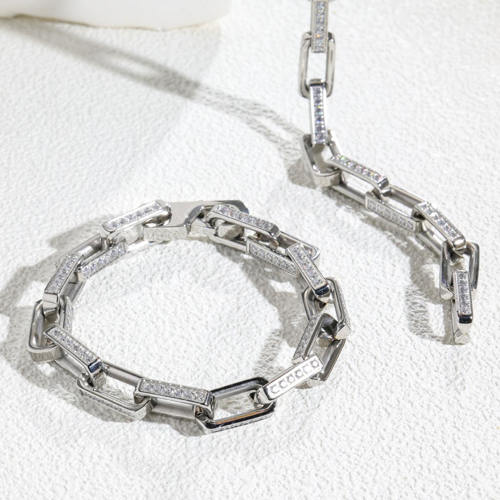 Fashion Heavy Industry Solid Full Diamond Titanium Steel Bracelet Personality Daily Versatile Domineering Hip Hop Does Not Fade